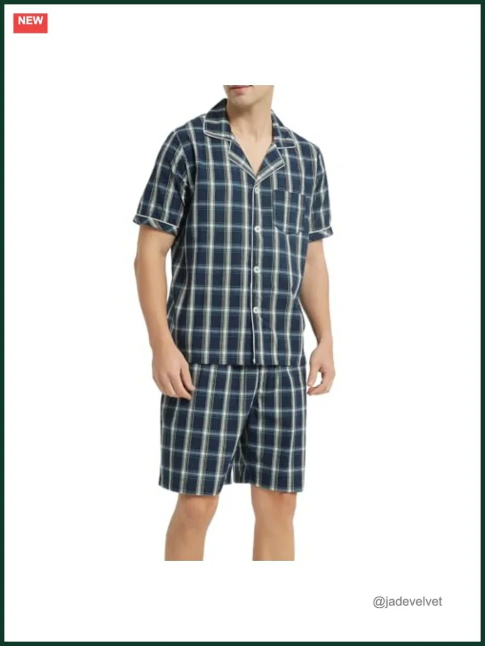 Men's Cotton Pajama Set Short Sleeve Button Down Sleepwear